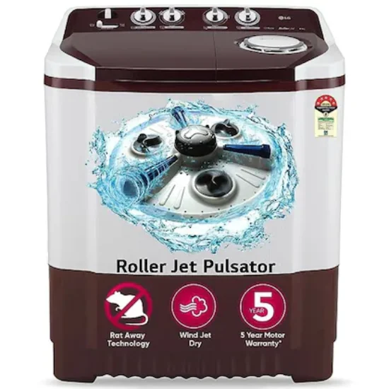 LG 8 Kg Top Semi-Automatic Washing Machine with Roller Jet Pulsator, P8030SRAZ Burgundy